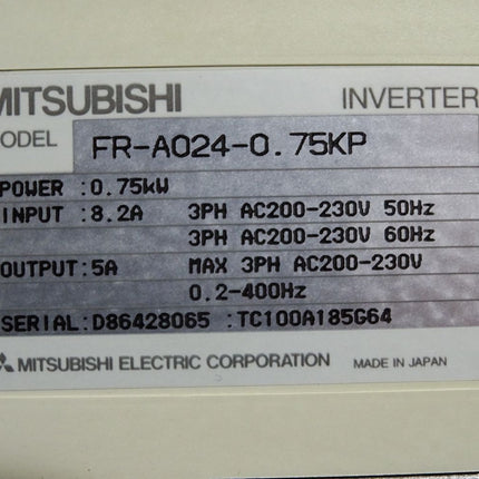 Mitsubishi Inverter FR-A024-0.75KP FR-A024-0.75K-P 0.75kW + Parameter Unit FR-PU03 - Maranos.de
