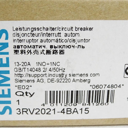 Siemens 3RV2021-4BA15 Leistungsschalter / Neu OVP - Maranos.de