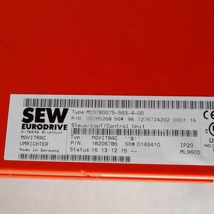 SEW Eurodrive Movitrac Umrichter 7.5kW MC07B0075-5A3-4-00 08285268 MDX60A0074-5A3-4-00 08239290 - Maranos.de