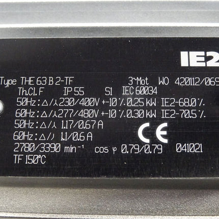 IE2 Getriebemotor THE63B2-TF 0.25kW 2780/3390min-1 38:1 / Neu - Maranos.de