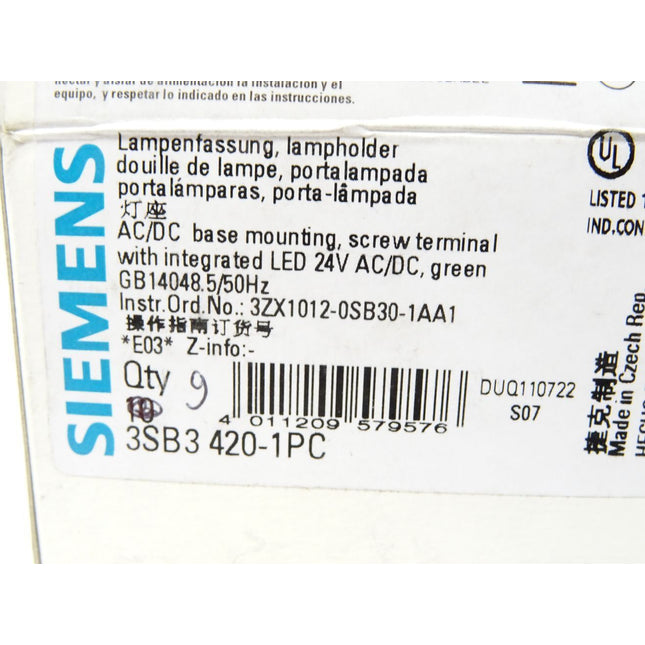 Siemens Lampenfassung 3SB3420-1PC / Inhalt: 9 Stück / Neu OVP - Maranos.de