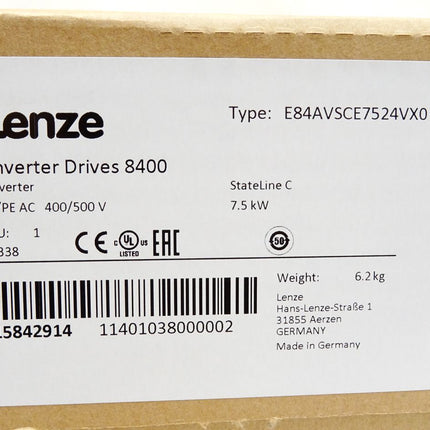 Lenze Inverter Drives 8400 7.5kW E84AVSCE7524VX0 E84AVSCE7524 15842914 / Neu OVP versiegelt - Maranos.de