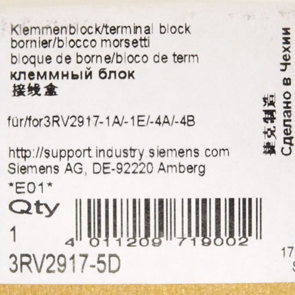 Siemens Klemmenblock 3RV2917-5D / Neu OVP - Maranos.de