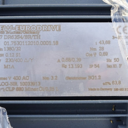 SEW Eurodrive Getriebemotor S37 DR63S4/BR/TH S37DR63S4/BR/TH 1380/32 r/min 0.12 kW S1 i=43.68 / Unused - Maranos.de