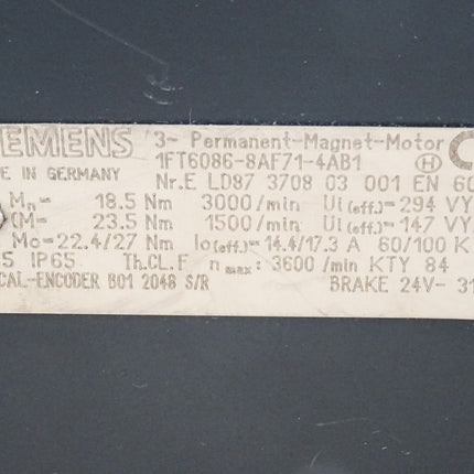 Siemens Permanent-Magnet-Motor 1FT6086-8AF71-4AB1 3600min-1 - Maranos.de