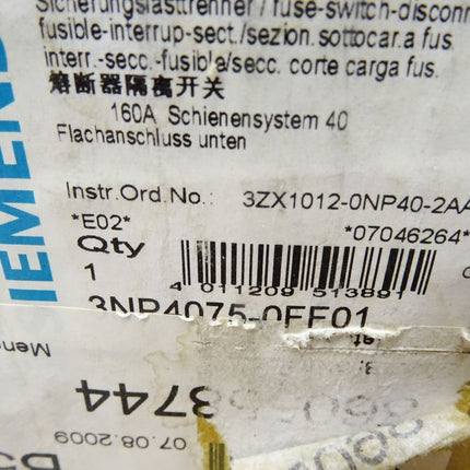 Siemens 3NP4075-0FF01 E:02 / Sicherungslasttrennschalter / Neu OVP - Maranos.de