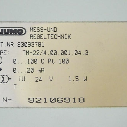 Jumo Transmittor Typ TM-22/4 .00.001.04.3 - Maranos.de
