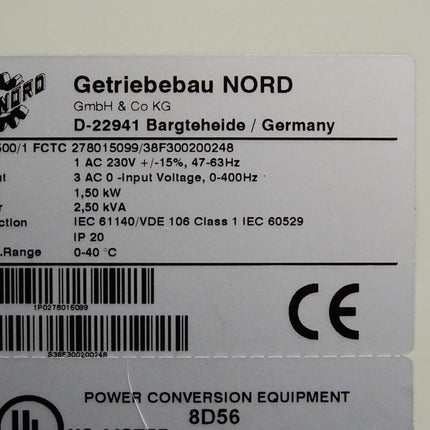 Getriebebau Nord Vector MC Frequenzumrichter 1.5kW SK1500/1 FCTC - Maranos.de