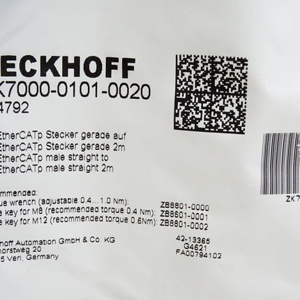 Beckhoff ZK7000-0101-0020 EtherCAT P-Leitung 2m / Neu OVP - Maranos.de