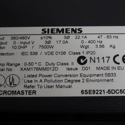 Siemens Micromaster 6SE9221-5DC50 7.5kW  / Neuwertig - Maranos.de
