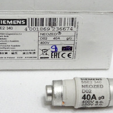 Siemens Sicherungseinsatz 5SE2340 5SE2 340 40A 400V / Inhalt:9 Stück / Neu OVP - Maranos.de