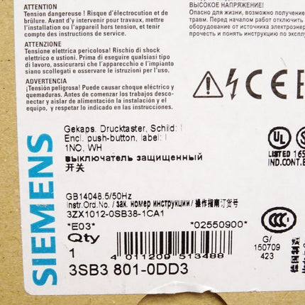 Siemens Drucktaster 3SB3801-0DD3 3SB3 801-0DD3 / Neu OVP - Maranos.de