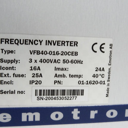 Emotron Frequenzumrichter 7.5kW VFB40-016-20CEB 01-1620-01 / Neuwertig OVP - Maranos.de