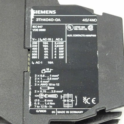 Siemens 3TH4040-0AP0 Hilfsschütz 230V 50Hz / 277V 60Hz / 3TH4 040-0AP0 - Maranos.de