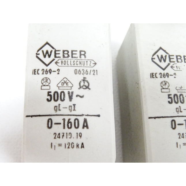 Weber Schmelzsicherung NH-0 160A gI / 24710.19 / Inhalt : 2 Stück / Neu - Maranos.de