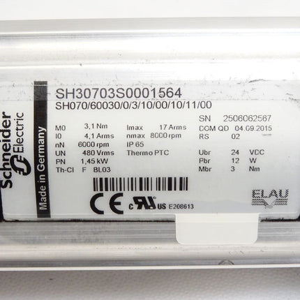 Schneider Electric Servomotor SH30703S0001564 SH070/60030/0/3/10/00/10/11/00 6000-8000rpm 1.45kW SH3 070 - Maranos.de