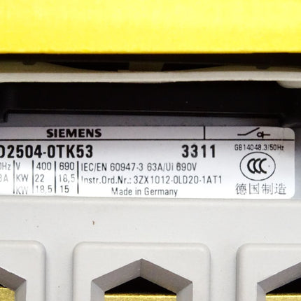 Siemens 3LD2504-0TK53 SENTRON Lasttrennschalter 3LD Not-Aus-Schalter - Maranos.de