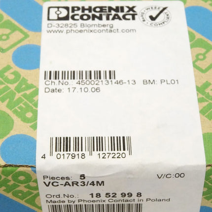 Phoenix Contact VC-AR3/4M / 1852998 / Inhalt : 5 Stück / Neu OVP versiegelt - Maranos.de