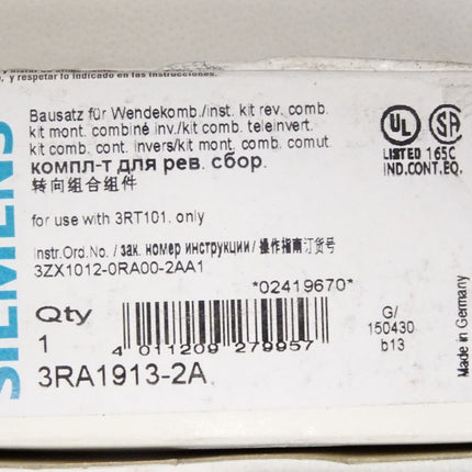 Siemens Bausatz für Wendekombination 3RA1913-2A / Neu OVP - Maranos.de