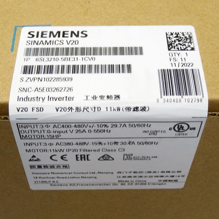 Siemens Sinamics V20 6SL3210-5BE31-1CV0 6SL3 210-5BE31-1CV0 / Neu OVP versiegelt - Maranos.de
