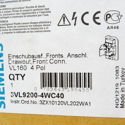 Siemens 3VL9200-4WC40 Zubehör für VL160 Einschubausführung / Neu - Maranos.de