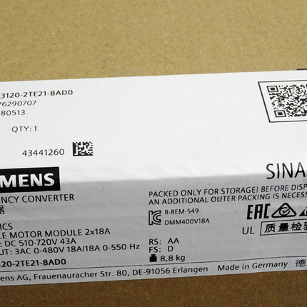 Siemens Sinamics 6SL3120-2TE21-8AD0 / Neu OVP versiegelt - Maranos.de