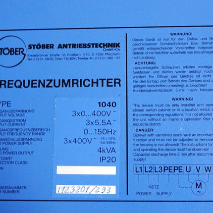 Stöber FDS Frequenzumrichter 1040 4kVA - Maranos.de