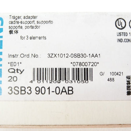 Siemens Träger / 3SB3901-0AB / Inhalt : 20 Stück  / Neu OVP - Maranos.de