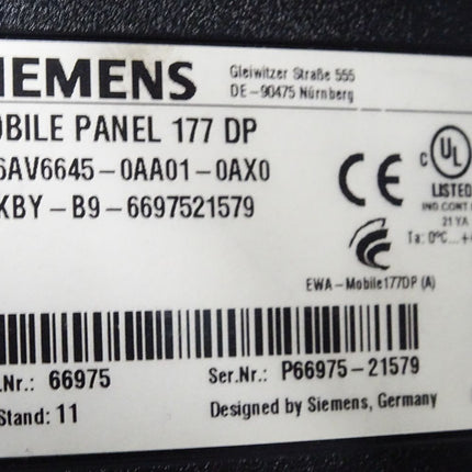 Siemens Mobile Panel 177 DP 6AV6645-0AA01-0AX0 6AV6 645-0AA01-0AX0 - Maranos.de