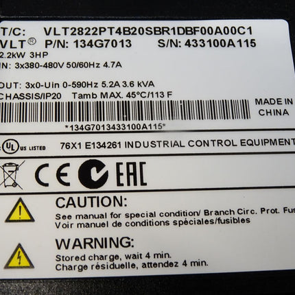 Danfoss 134G7013 VLT2822PT4B20SBR1DBF00A00C1 Frequenzumrichter 2,2 kW / Neu - Maranos.de