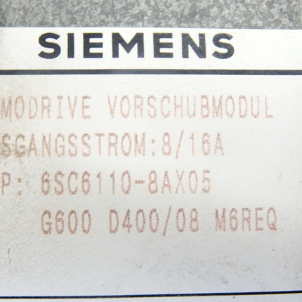 Siemens Simodrive Vorschubmodul Ausgangstrom 8-16A / 6SC6110-8AX05 - Maranos.de