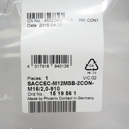 Phoenix Contact 1519561 Gerätesteckverbinder SACCEC-M12MSB-2CON-M16/2,0-910  / Neu OVP - Maranos.de