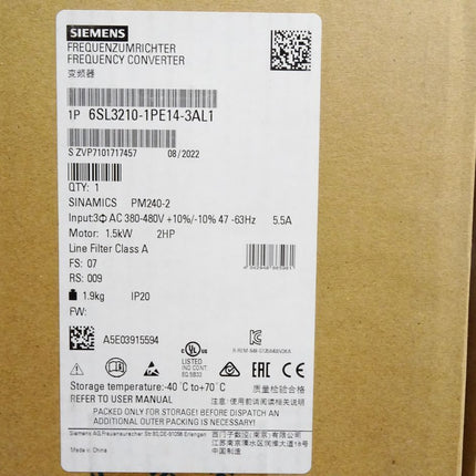 Siemens Sinamics Frequenzumrichter 1.5kW 6SL3210-1PE14-3AL1 / Neu OVP - Maranos.de