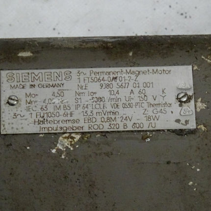Siemens 1FT5064-0AF01-2-Z Permanent Magnet Motor 3000Rpm / 1 FT5064-0AF01-2-Z - Maranos.de