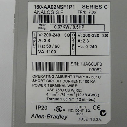 Allen-Bradley 160-AA02NSF1P1 Analog S.F Series C - Maranos.de