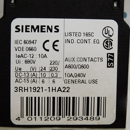 Siemens Leistungsschütz 3RT1024-1AL24 + Hilfsschalterblock 3RH1921-1HA22 - Maranos.de