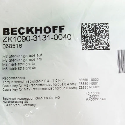 Beckhoff ZK1090-3131-0040 EtherCAT-Leitung 4m / Neu OVP - Maranos.de