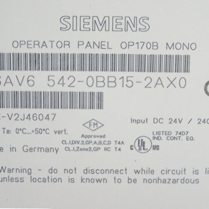 Siemens OP170B Panel Mono 6AV6542-0BB15-2AX0 6AV6 542-0BB15-2AX0 - Maranos.de