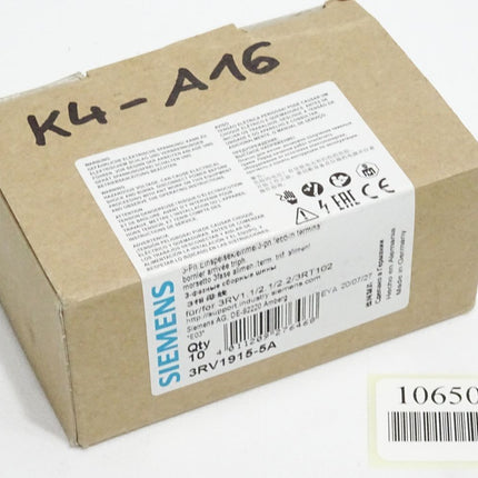 Siemens Einspeiseklemme 3RV1915-5A / Inahlt : 10 Stück / Neu OVP - Maranos.de
