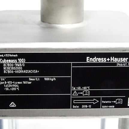 Endress+Hauser Durchflussmessgerät 8C1B06-1HW8/0 Sensor C Cubemass 100 8C1B06-AADRAAQSACVSA+ / Neuwertig - Maranos.de