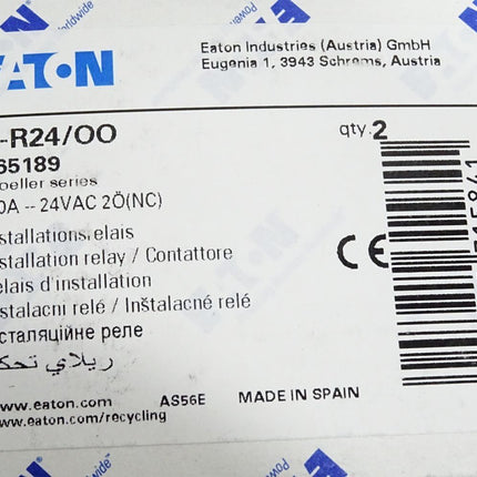 Eaton Installationsrelais Z-R24/OO 265189 / Inhalt:2 Stück / Neu OVP - Maranos.de