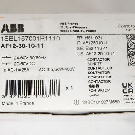 ABB Schütz AF12-30-10-11 1SBL157001R1110 / Neu OVP - Maranos.de