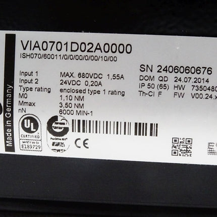 Schneider Electric Servomotor VIA0701D02A0000 ISH070/60011/0/0/00/10/00 6000min-1 0/00/ - Maranos.de