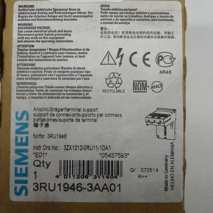 Siemens 3RU1946-3AA01 Anschlußträger 3RU1 946-3AA01 neu-OVP - Maranos.de