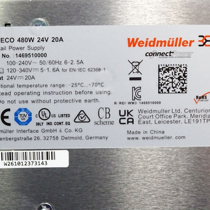 Weidmüller Stromversorgung PRO ECO 480W 24V 20A 1469510000 / Neu - Maranos.de