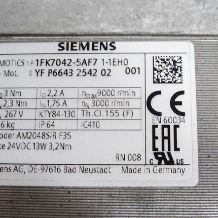 Siemens Simotics Servomotor 1FK7042-5AF71-1EH0 3000min-1 / Neu - Maranos.de
