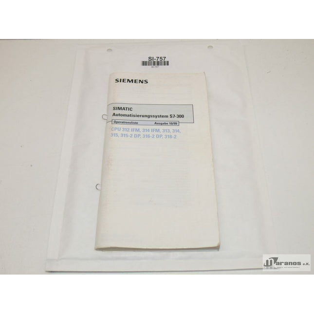 Siemens Simatic S5 Automatisierungssystem S7-300 Operationsliste 7106087 -0101 - Maranos.de