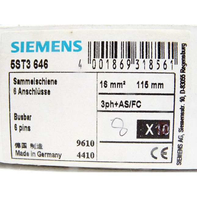 Siemens Sammelschiene 6 Anschlüsse 5ST3646 / Inhalt : 8 Stück / Neu OVP - Maranos.de