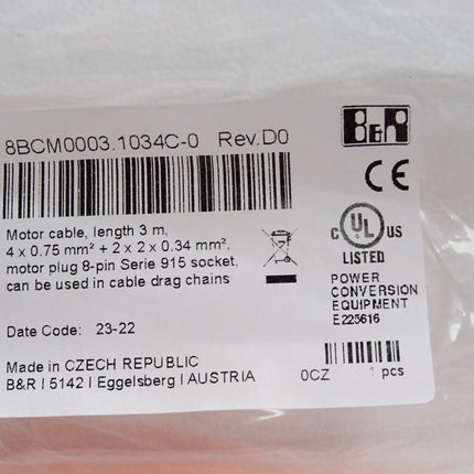 B&R 8BCM0003.1034C-0 Rev. D0 Motorkabel Länge 3 m / Neu OVP - Maranos.de
