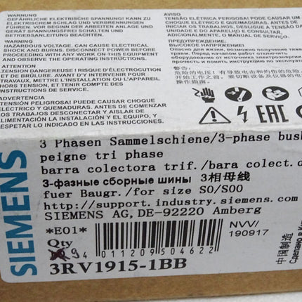Siemens 3RV1915-1BB Inhalt : 9 Sammelschiene / Neu OVP - Maranos.de